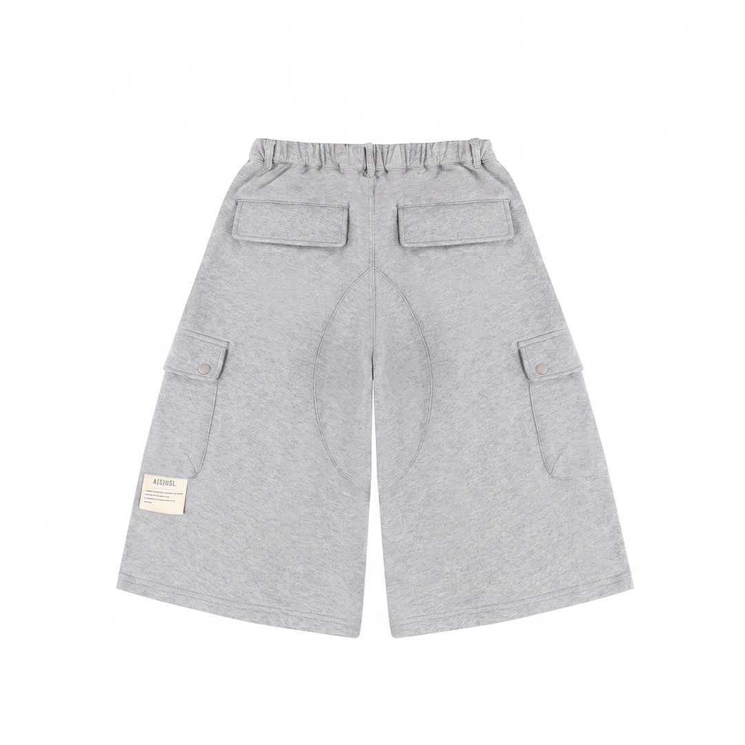 A[S]USL KNITTED CARGO SWEAT SHORTS-HEATHER GREY
