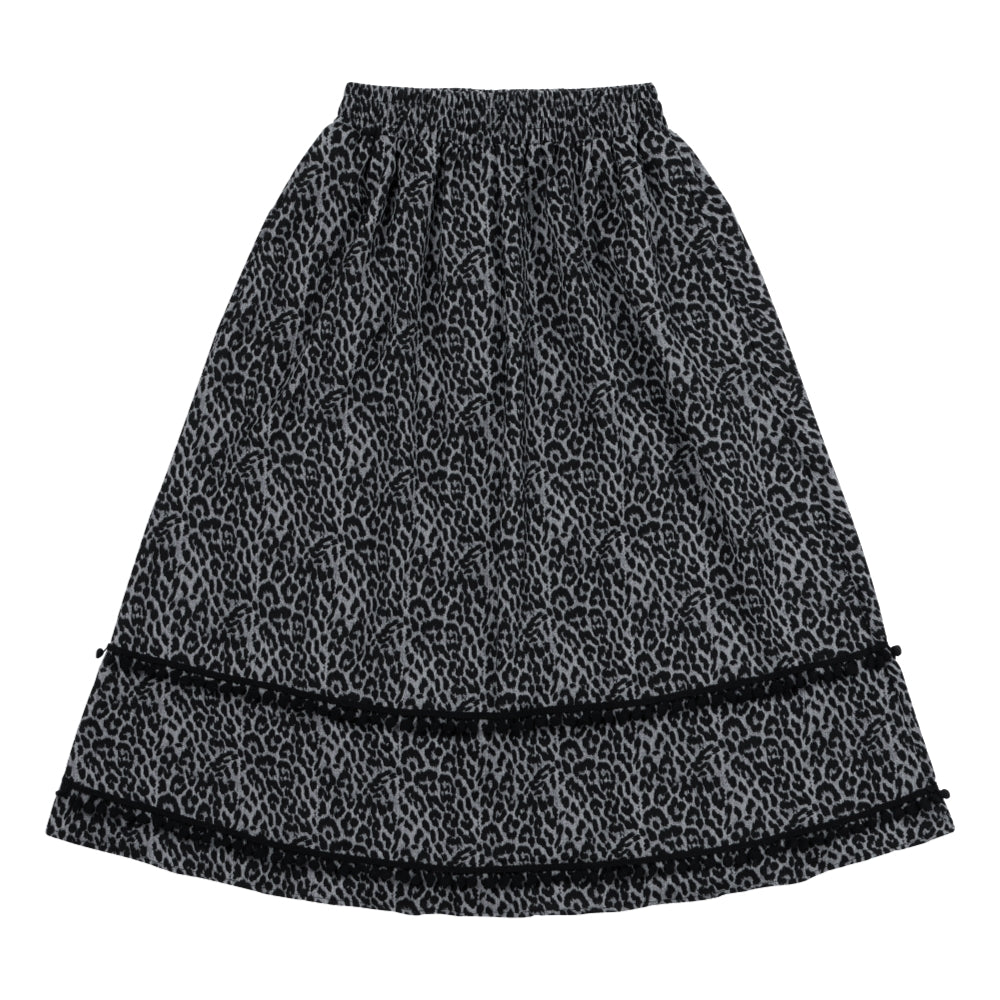 NEUTRAL SOCIETY LEOPARD A-LINE SKIRT-GREY LEOPARD
