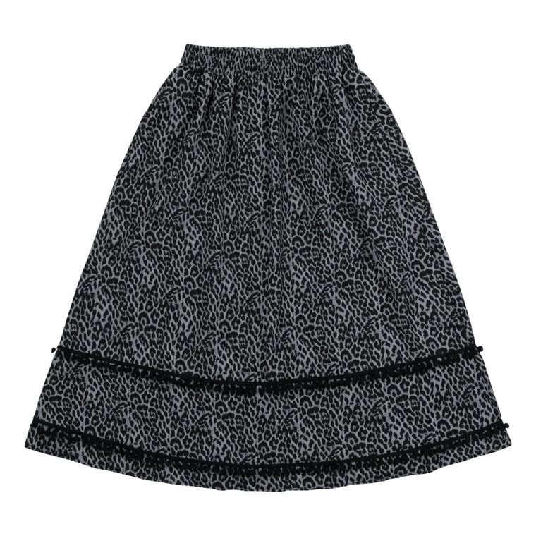 NEUTRAL SOCIETY LEOPARD A-LINE SKIRT-GREY LEOPARD