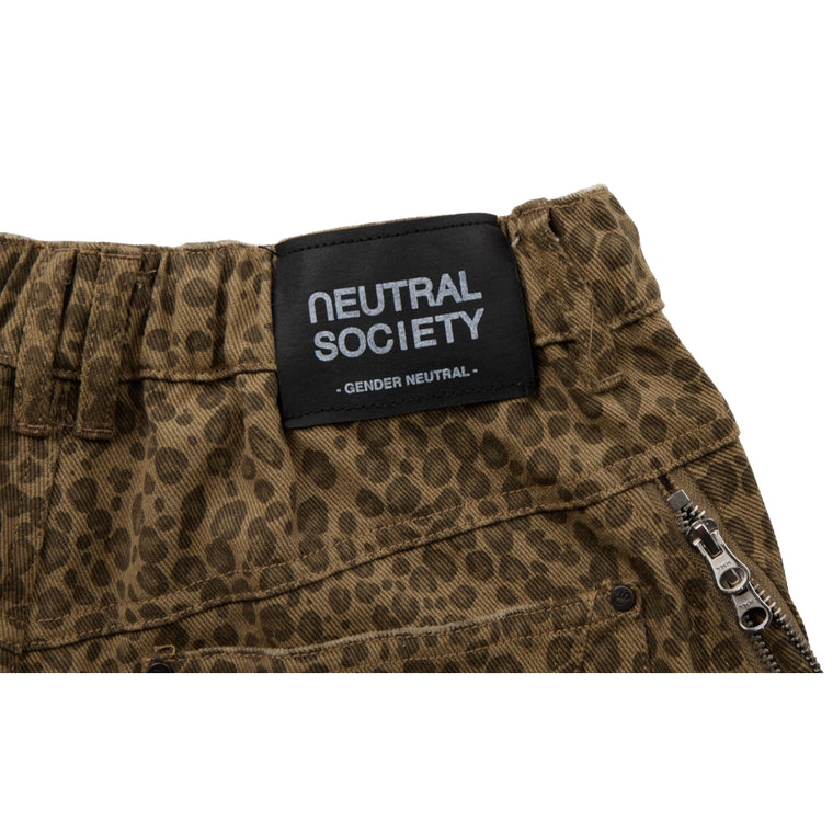 NEUTRAL SOCIETY LEOPARD ZIPPER TROUSERS-BROWN LEOPARD