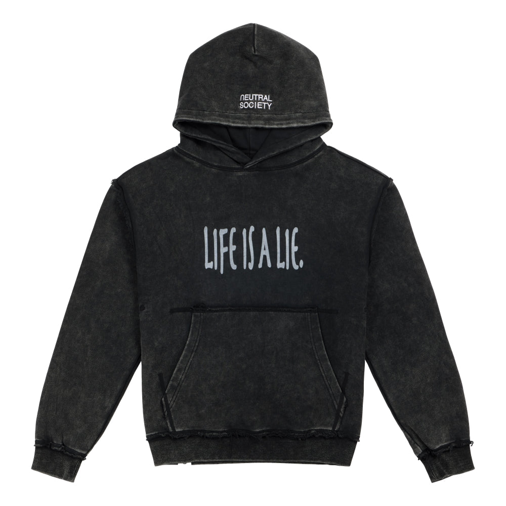 NEUTRAL SOCIETY LIFE IS A LIE SNOW WASH HOODIE-BLACK