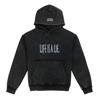 NEUTRAL SOCIETY LIFE IS A LIE SNOW WASH HOODIE-BLACK