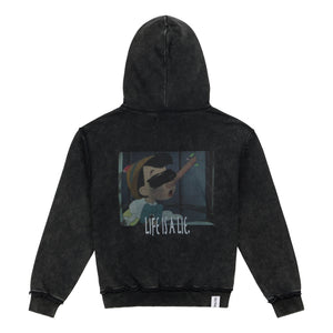 NEUTRAL SOCIETY LIFE IS A LIE SNOW WASH HOODIE-BLACK