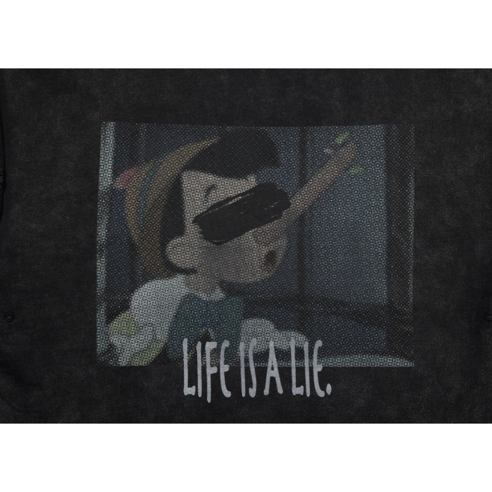 NEUTRAL SOCIETY LIFE IS A LIE SNOW WASH HOODIE-BLACK