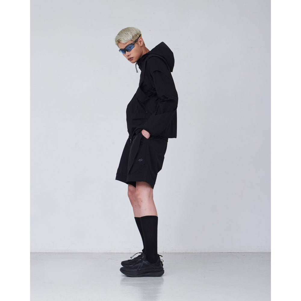 NINE POINT NINE LIGHT CURVE MESH SHORTS-BLACK