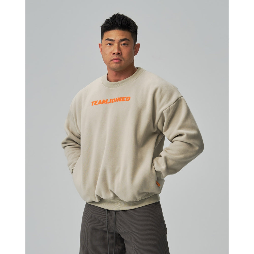 TEAMJOINED JOINED® LOGO DROP SHOULDER FLEECE PULLOVER-CREAM GRAY/ORANGE
