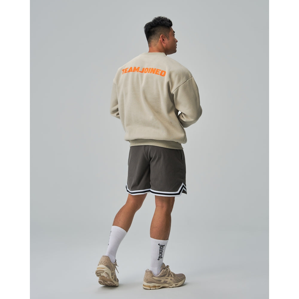TEAMJOINED JOINED® LOGO DROP SHOULDER FLEECE PULLOVER-CREAM GRAY/ORANGE