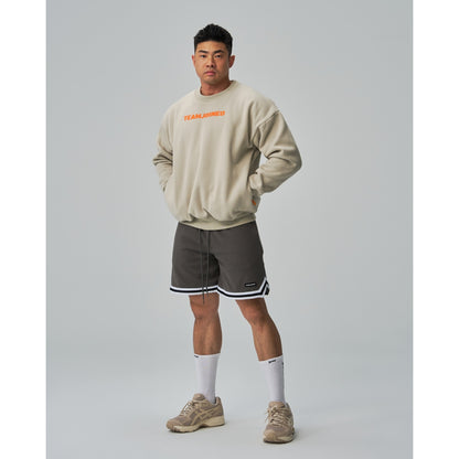 TEAMJOINED JOINED® LOGO DROP SHOULDER FLEECE PULLOVER-CREAM GRAY/ORANGE