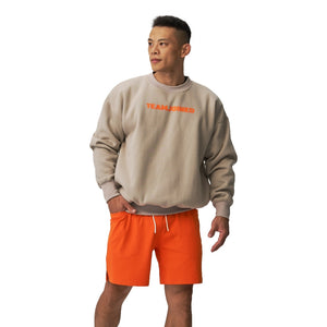 TEAMJOINED JOINED® LOGO DROP SHOULDER FLEECE PULLOVER-LIGHT KHAKI/ORANGE