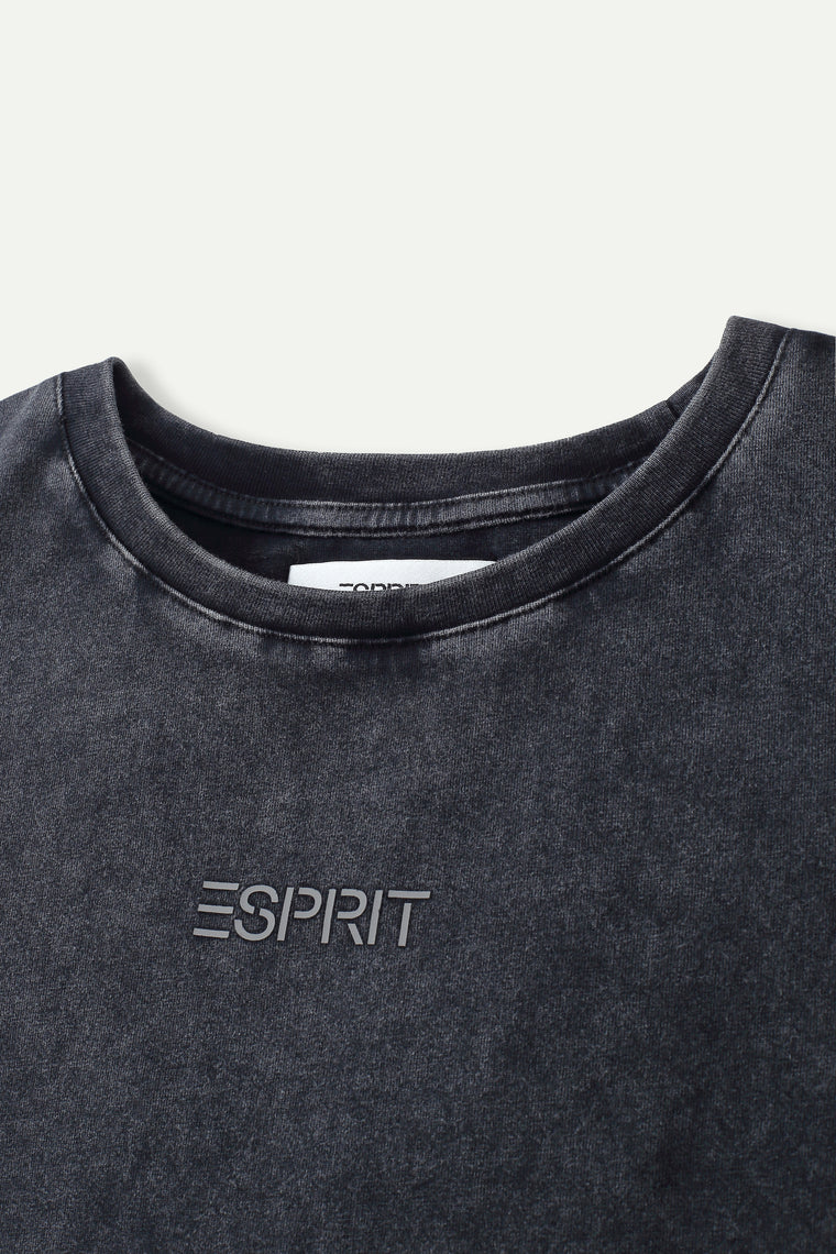 ESPRIT LOGO PRINT CROPPED TEE-BLACK