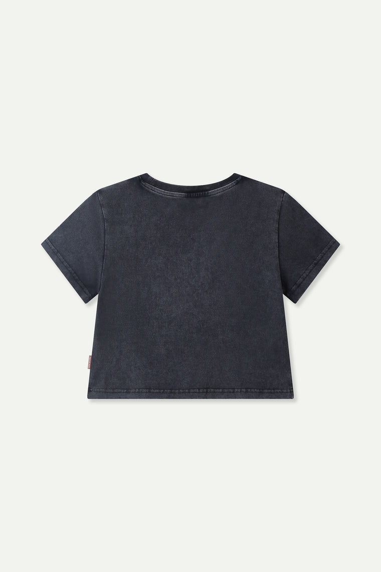ESPRIT LOGO PRINT CROPPED TEE-BLACK
