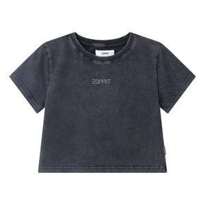 ESPRIT LOGO PRINT CROPPED TEE-BLACK
