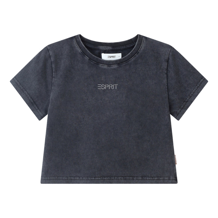 ESPRIT LOGO PRINT CROPPED TEE-BLACK