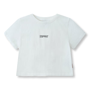ESPRIT LOGO PRINT CROPPED TEE-WHITE