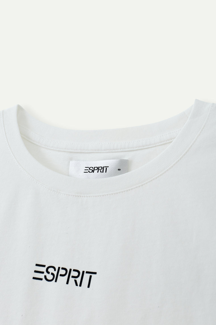 ESPRIT LOGO PRINT CROPPED TEE-WHITE