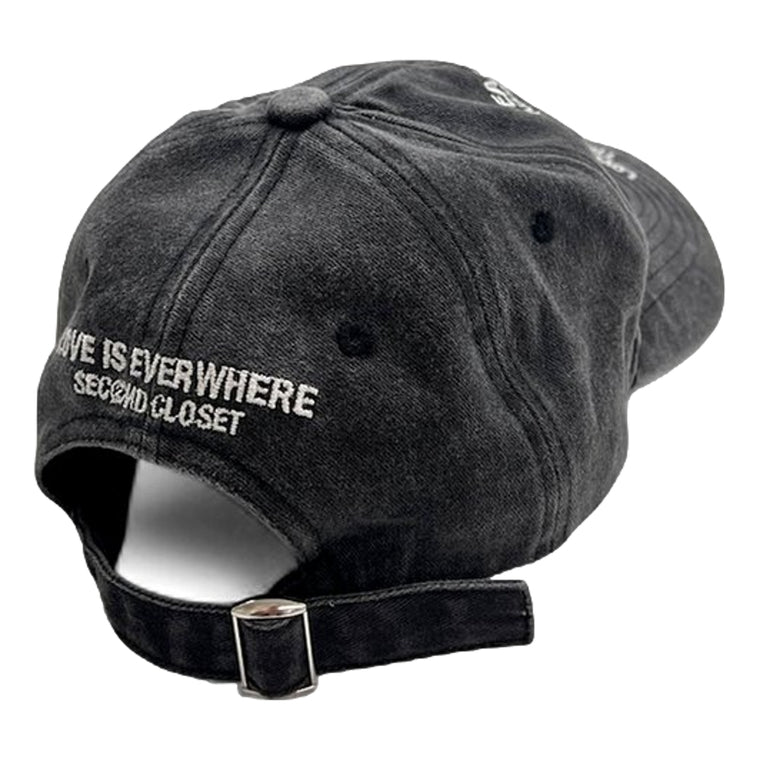 2ND CLOSET "LOVE IS EVERYWHERE" WASHED DAMAGED CAP-BLACK