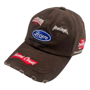 2ND CLOSET "LOVERS" LOGOS DAMAGED CAP-BROWN