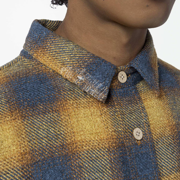 MADNESS JAZZ-NEP DISTRESSED FLANNEL BD SHIRT (MADE IN JAPAN)-GOLDEN ORANGE