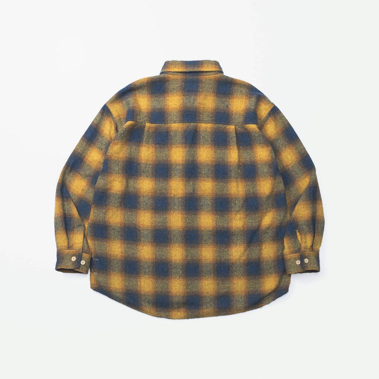 MADNESS JAZZ-NEP DISTRESSED FLANNEL BD SHIRT (MADE IN JAPAN)-GOLDEN ORANGE