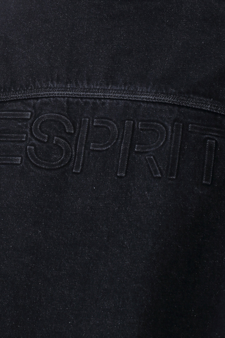 ESPRIT MEN'S CORDUROY COLLAR ZIP-UP DENIM JACKET-DENIM BLACK
