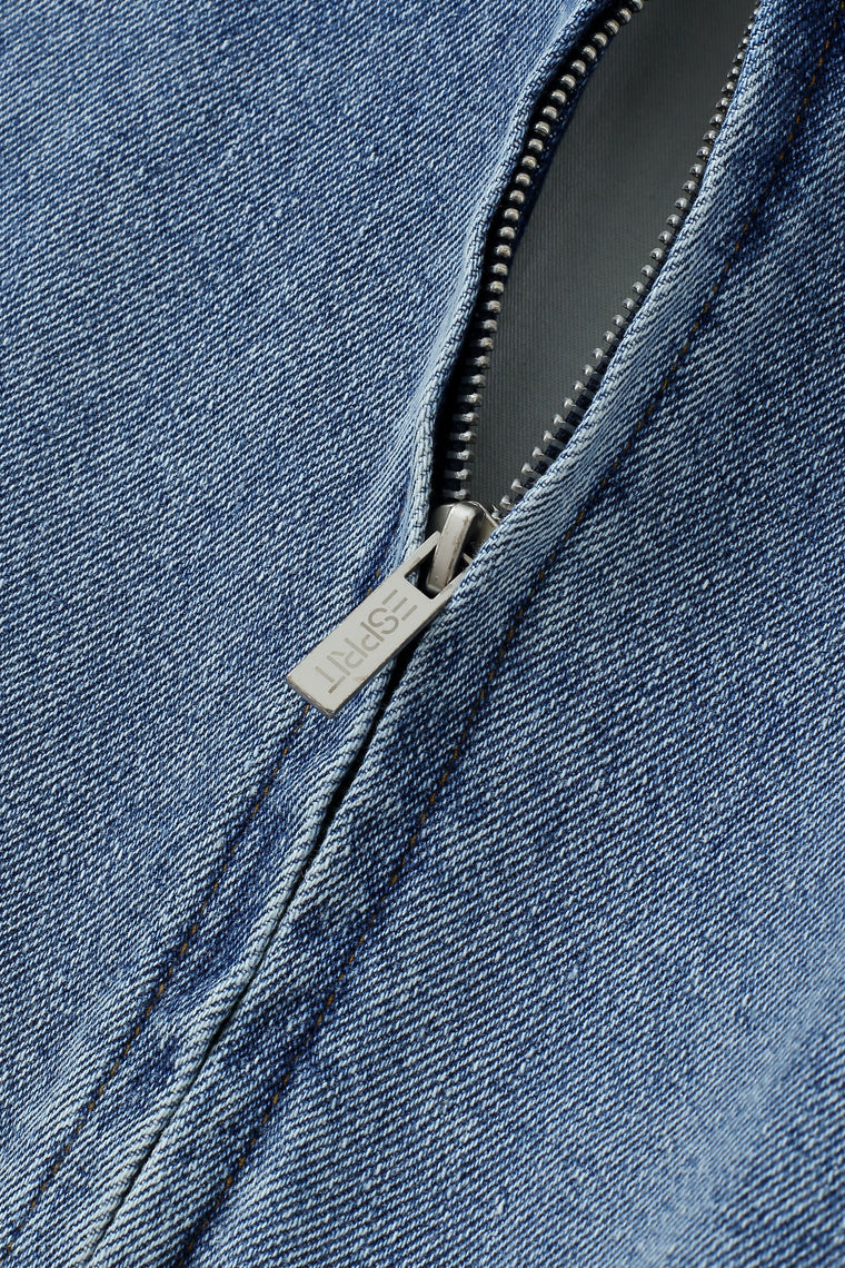 ESPRIT MEN'S CORDUROY COLLAR ZIP-UP DENIM JACKET-DENIM BLUE