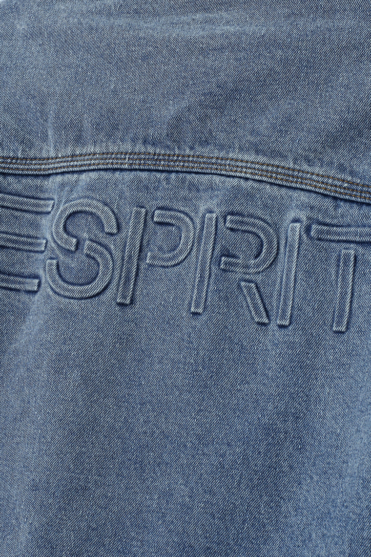 ESPRIT MEN'S CORDUROY COLLAR ZIP-UP DENIM JACKET-DENIM BLUE