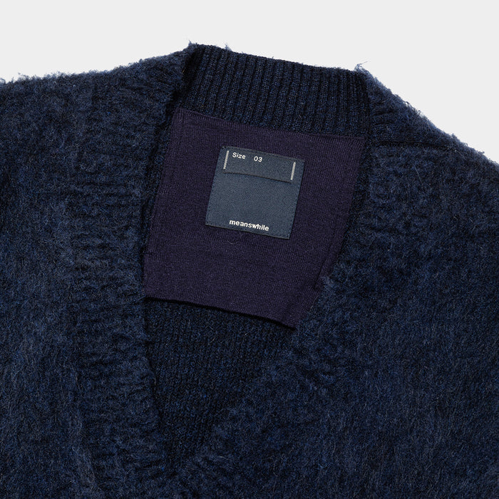 MEANSWHILE MOHAIR DOUBLE KNIT CARDIGAN-NAVY