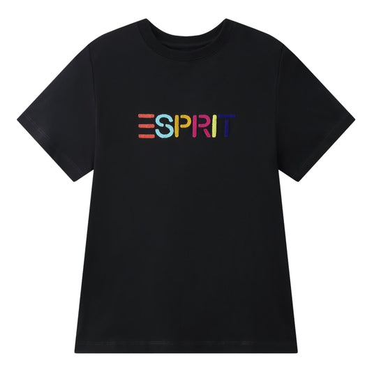 ESPRIT MULTICOLOUR EMBROIDERED LOGO T-SHIRT（WOMEN'S）-DARK GREY