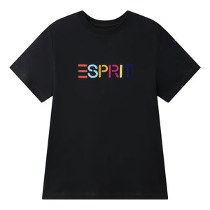 ESPRIT MULTICOLOUR EMBROIDERED LOGO T-SHIRT（WOMEN'S）-DARK GREY