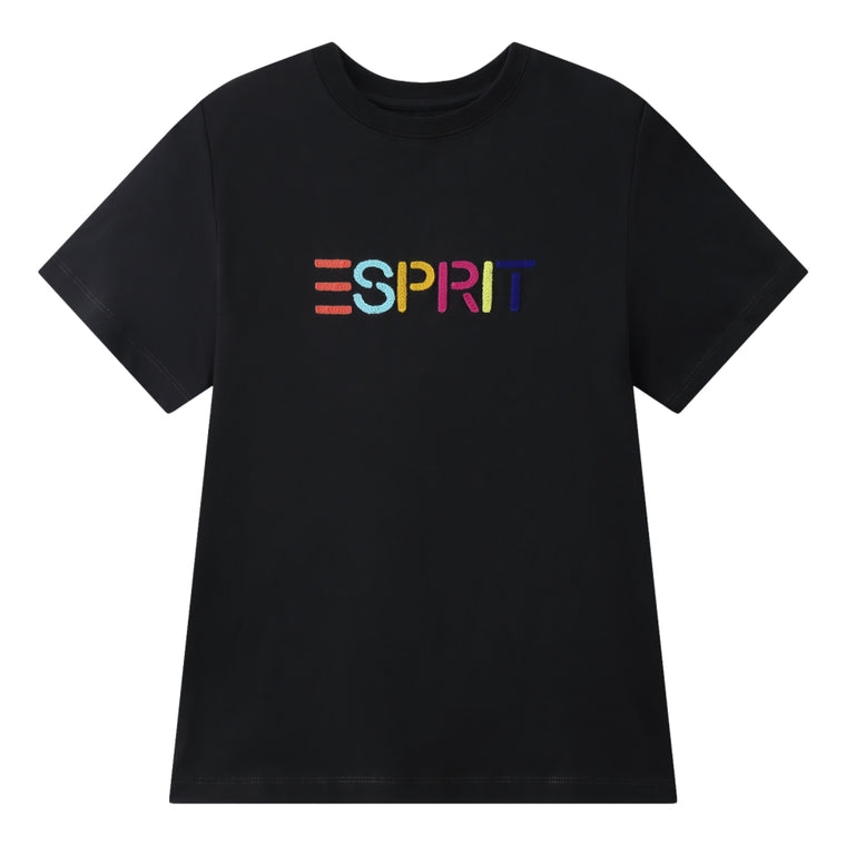 ESPRIT MULTICOLOUR EMBROIDERED LOGO T-SHIRT（WOMEN'S）-DARK GREY