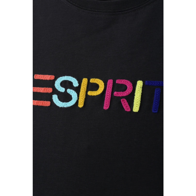 ESPRIT MULTICOLOUR EMBROIDERED LOGO T-SHIRT（WOMEN'S）-DARK GREY