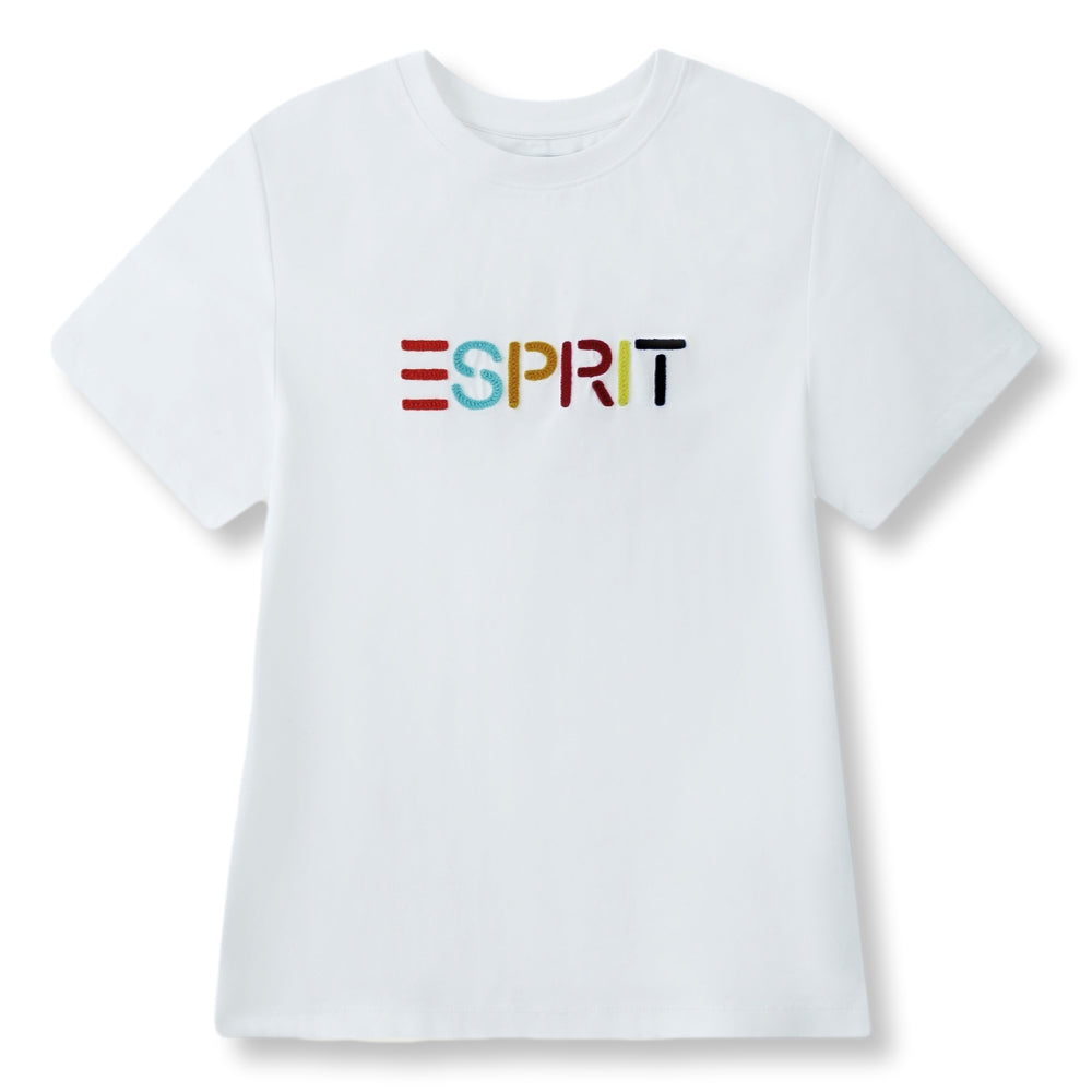 ESPRIT MULTICOLOUR EMBROIDERED LOGO T-SHIRT（WOMEN'S）-OFF WHITE