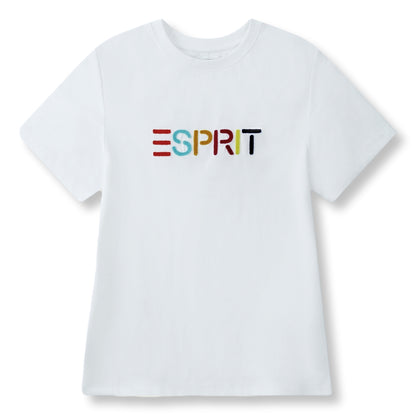 ESPRIT MULTICOLOUR EMBROIDERED LOGO T-SHIRT（WOMEN'S）-OFF WHITE