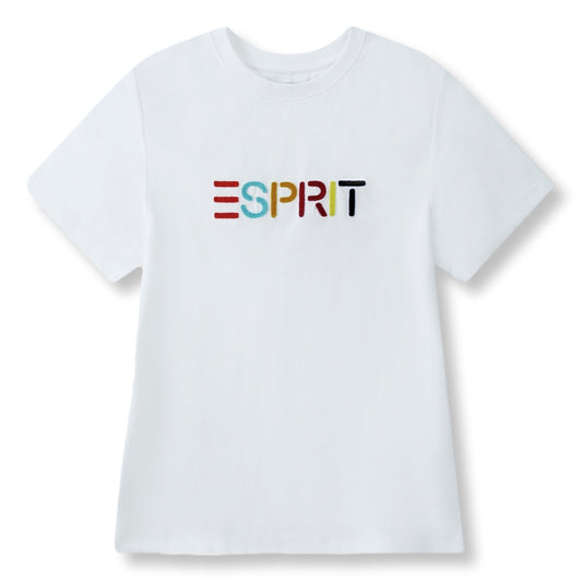 ESPRIT MULTICOLOUR EMBROIDERED LOGO T-SHIRT（WOMEN'S）-OFF WHITE
