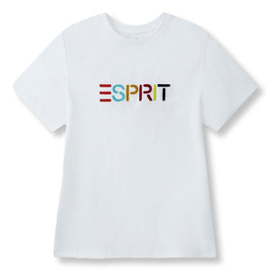 ESPRIT MULTICOLOUR EMBROIDERED LOGO T-SHIRT（WOMEN'S）-OFF WHITE