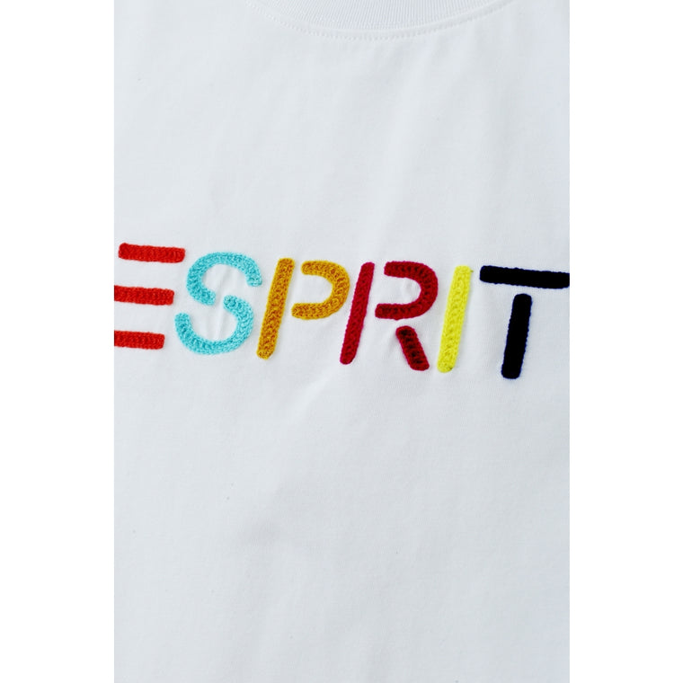 ESPRIT MULTICOLOUR EMBROIDERED LOGO T-SHIRT（WOMEN'S）-OFF WHITE