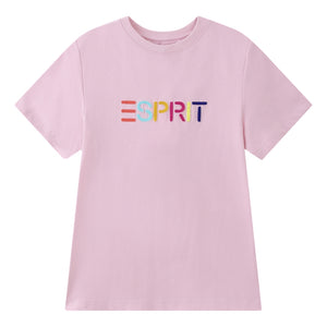 ESPRIT MULTICOLOUR EMBROIDERED LOGO T-SHIRT（WOMEN'S）-PINK