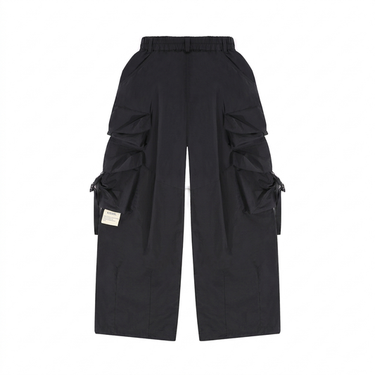 A[S]USL MULTI POCKETS BALLOON PANTS-BLACK