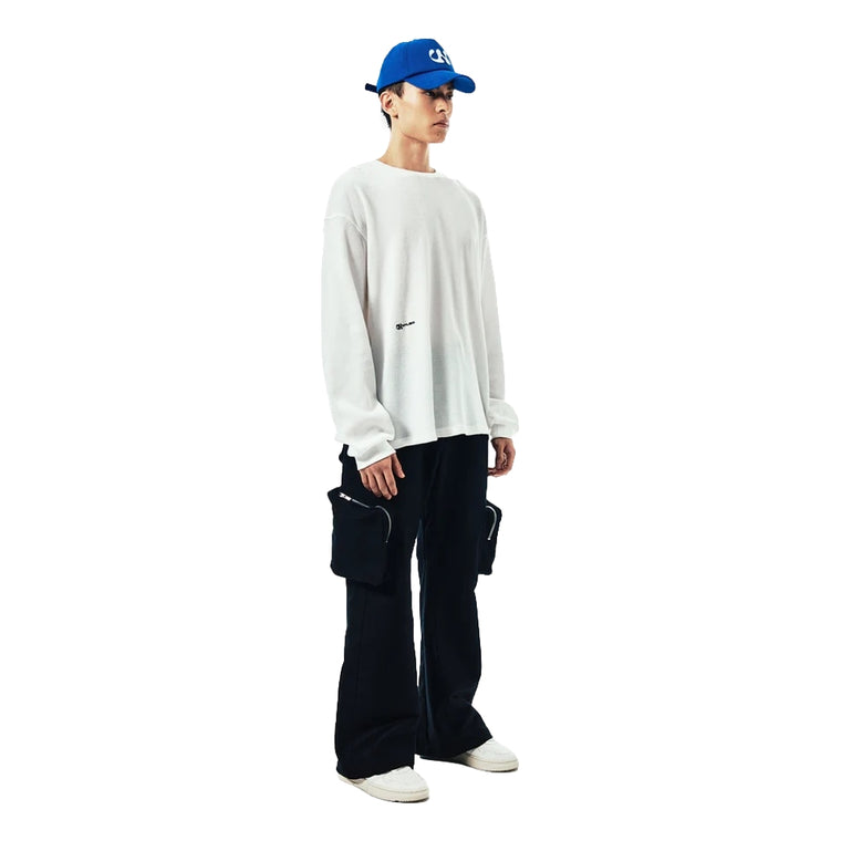 UNTITLED 004 DARTED WAFFLE-KNIT L/S SHIRT-WHITE