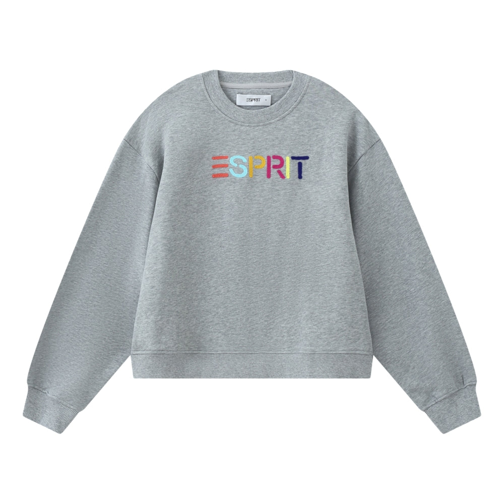 ESPRIT MULTICOLOUR EMBROIDERED LOGO CREW NECK SWEATSHIRT-HEATHER GREY
