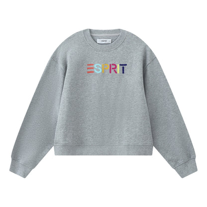 ESPRIT MULTICOLOUR EMBROIDERED LOGO CREW NECK SWEATSHIRT-HEATHER GREY