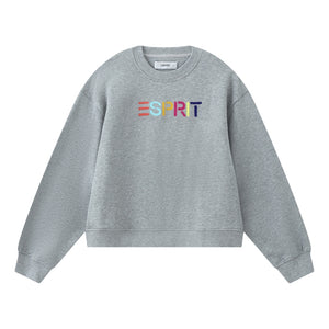 ESPRIT MULTICOLOUR EMBROIDERED LOGO CREW NECK SWEATSHIRT-HEATHER GREY