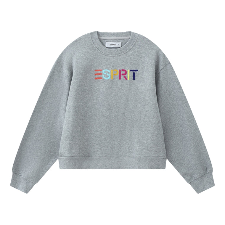 ESPRIT MULTICOLOUR EMBROIDERED LOGO CREW NECK SWEATSHIRT-HEATHER GREY