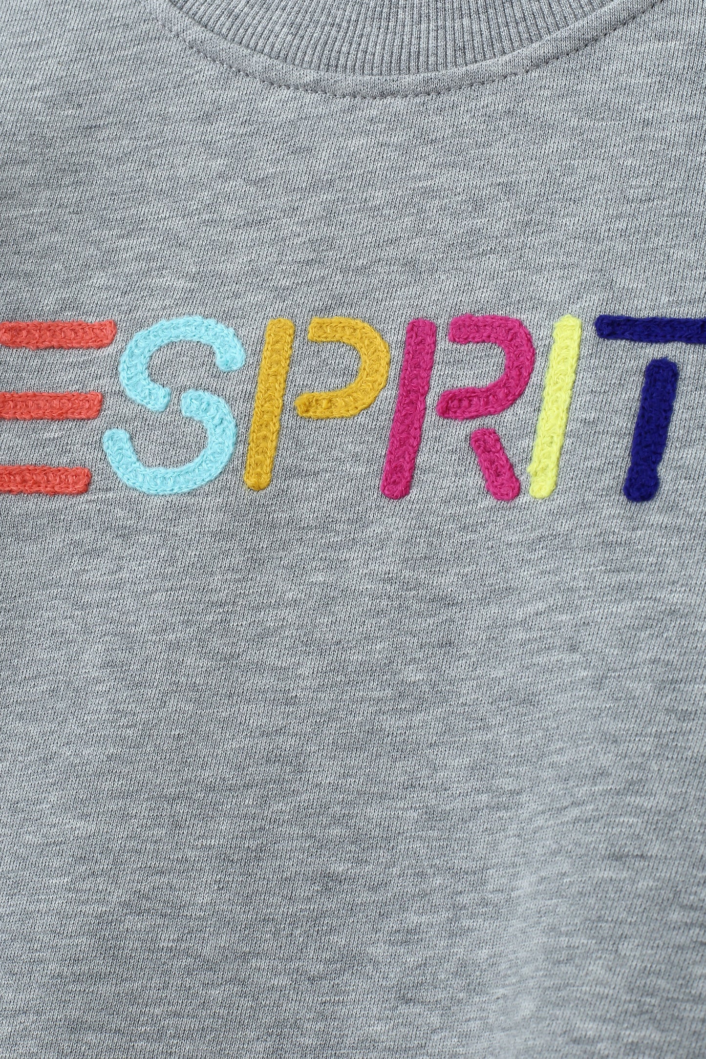 ESPRIT MULTICOLOUR EMBROIDERED LOGO CREW NECK SWEATSHIRT-HEATHER GREY
