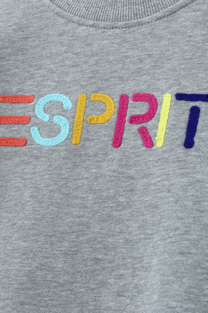 ESPRIT MULTICOLOUR EMBROIDERED LOGO CREW NECK SWEATSHIRT-HEATHER GREY