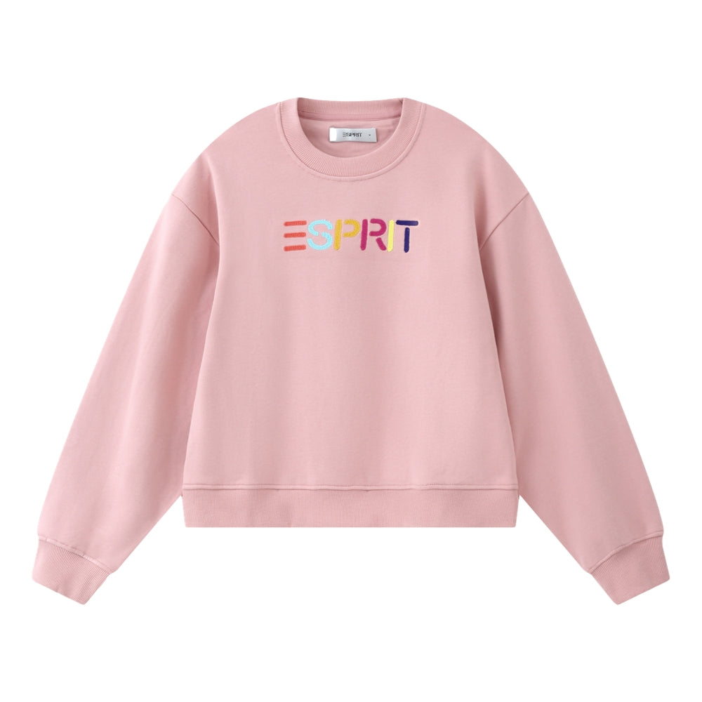 ESPRIT MULTICOLOUR EMBROIDERED LOGO CREW NECK SWEATSHIRT-PINK
