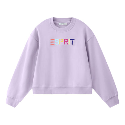 ESPRIT MULTICOLOUR EMBROIDERED LOGO CREW NECK SWEATSHIRT-VIOLET