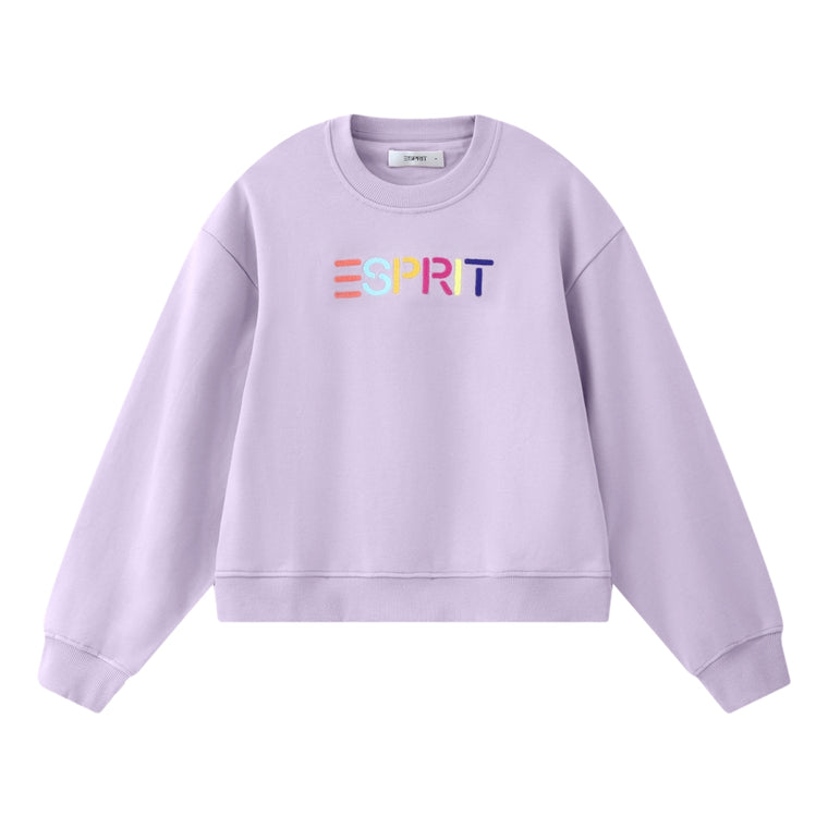 ESPRIT MULTICOLOUR EMBROIDERED LOGO CREW NECK SWEATSHIRT-VIOLET