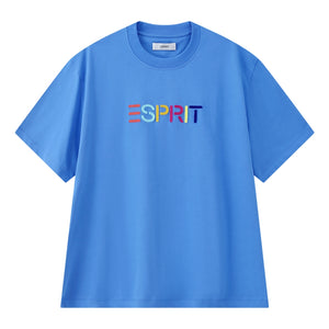 ESPRIT MULTICOLOUR EMBROIDERED LOGO CREW NECK T-SHIRT（UNISEX）-BLUE