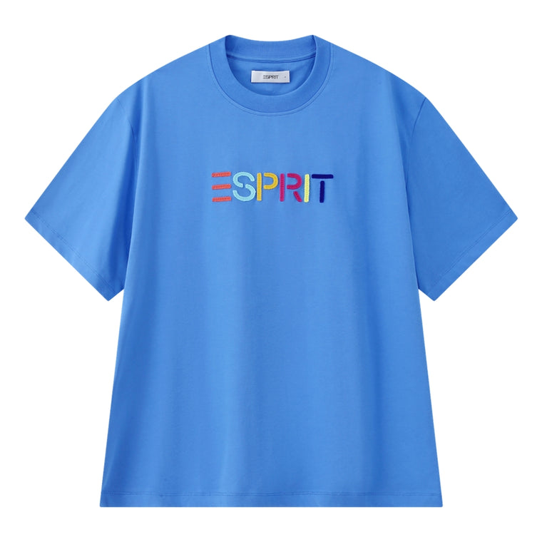 ESPRIT MULTICOLOUR EMBROIDERED LOGO CREW NECK T-SHIRT（UNISEX）-BLUE